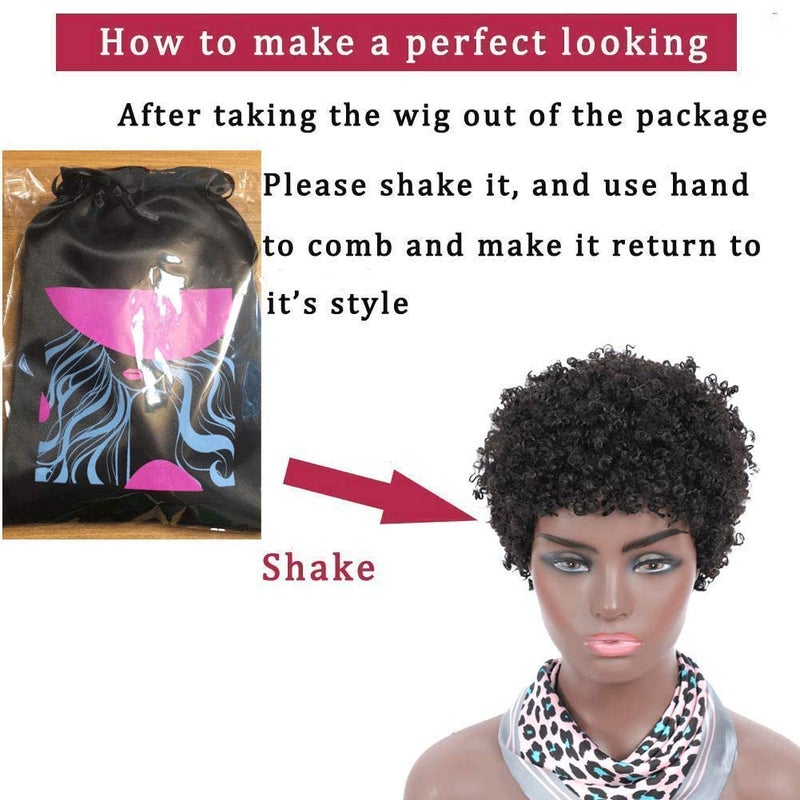 Ms Taj Afro Kinky Human Hair Wigs for Black Women Brazilian Virgin Short Curly Wigs None Lace 150% Density Unprocessed Afro Wig Human Hair Curly Machine Made (Natural Color, afro wig) - Image 4